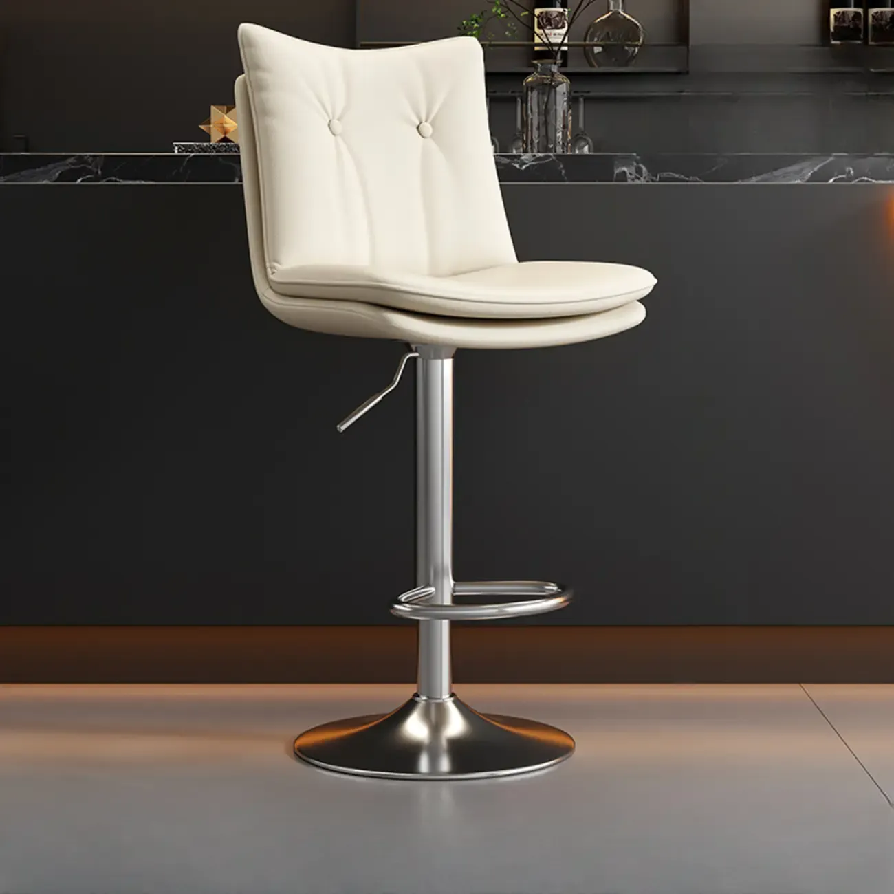 Adjustable Leather Low Back Swivel Bar Stools with Footrest Image - 8