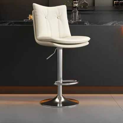 Adjustable Leather Low Back Swivel Bar Stools with Footrest Image - 8
