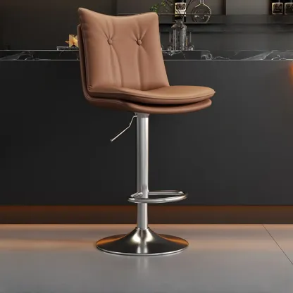 Adjustable Leather Low Back Swivel Bar Stools with Footrest Image - 9