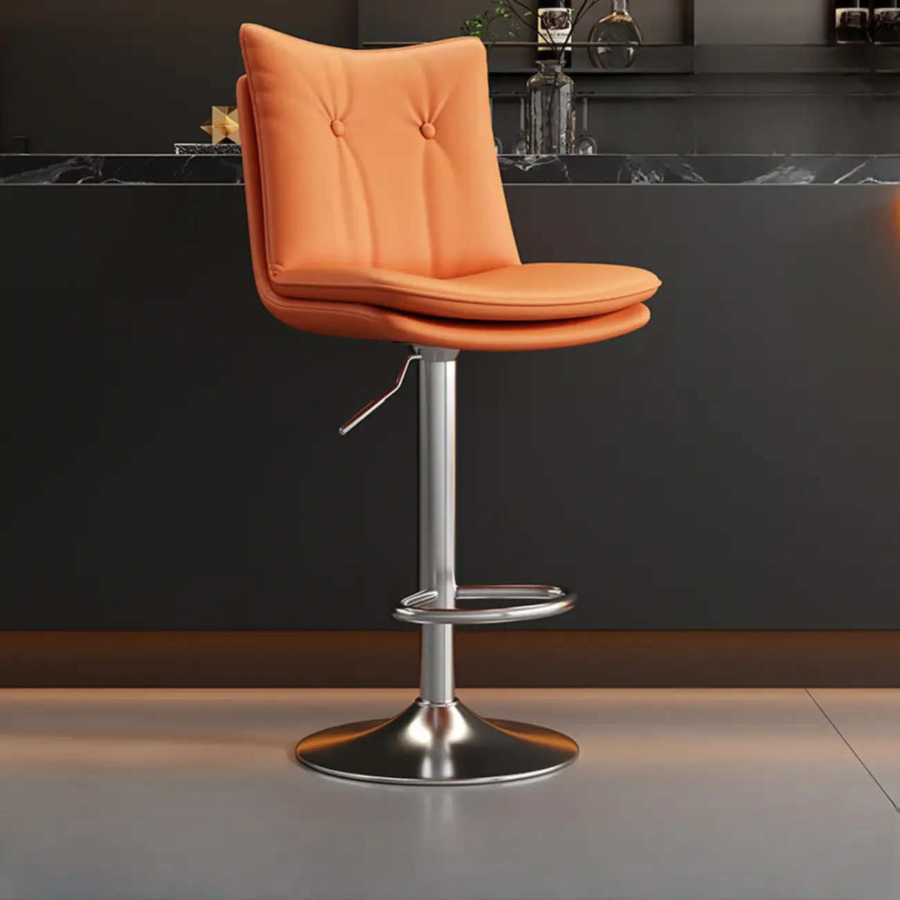 Adjustable Leather Low Back Swivel Bar Stools with Footrest Image - 3
