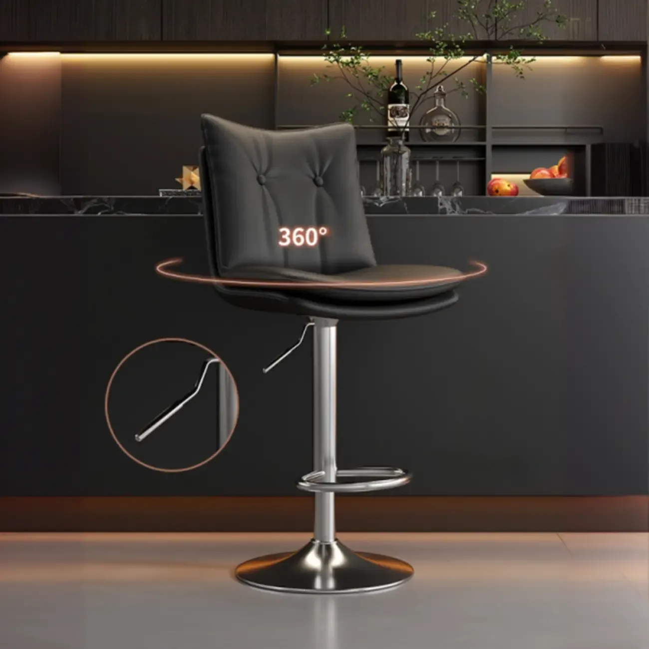 Adjustable Leather Low Back Swivel Bar Stools with Footrest Image - 10
