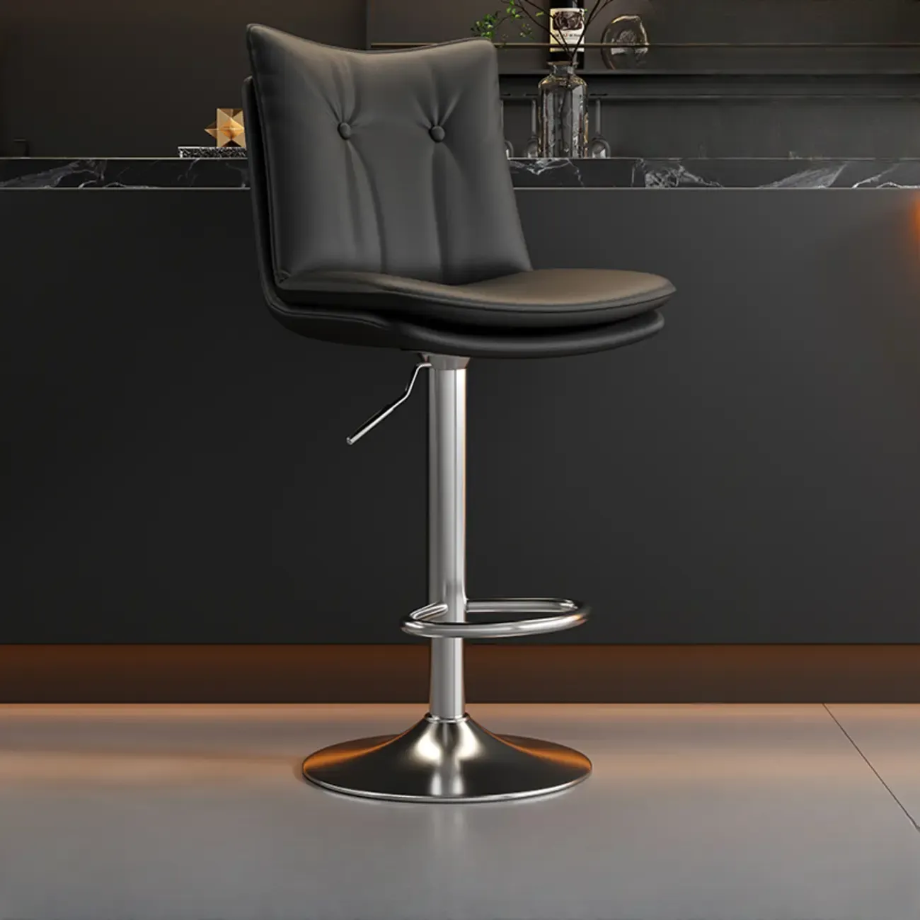 Adjustable Leather Low Back Swivel Bar Stools with Footrest Image - 11