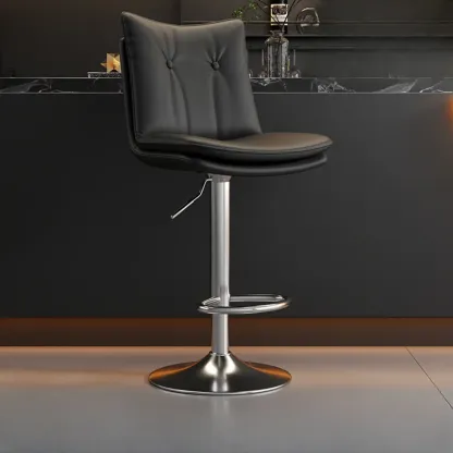 Adjustable Leather Low Back Swivel Bar Stools with Footrest Image - 11