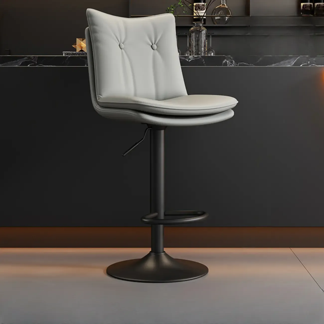 Adjustable Leather Low Back Swivel Bar Stools with Footrest Image - 12