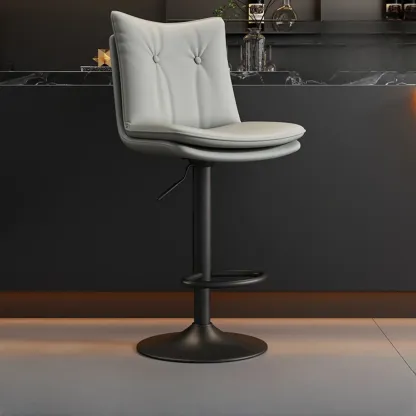 Adjustable Leather Low Back Swivel Bar Stools with Footrest Image - 12