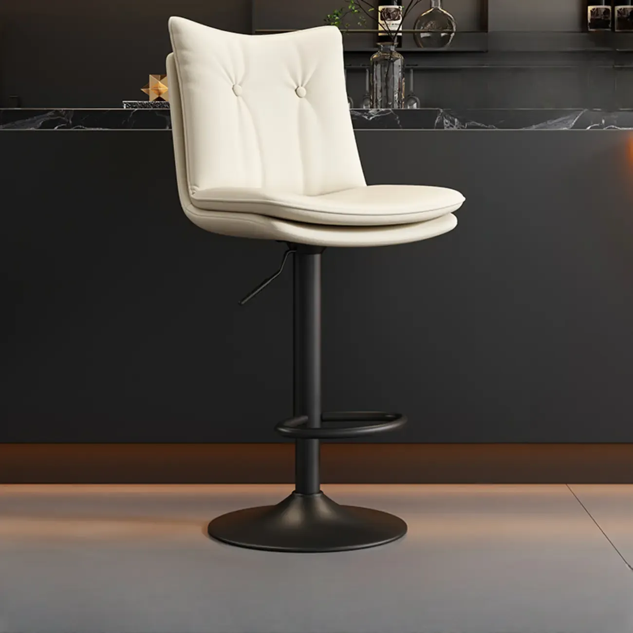Adjustable Leather Low Back Swivel Bar Stools with Footrest Image - 13