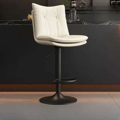 Adjustable Leather Low Back Swivel Bar Stools with Footrest Image - 13
