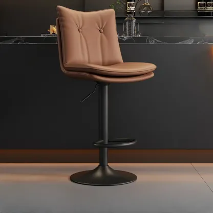 Adjustable Leather Low Back Swivel Bar Stools with Footrest Image - 14