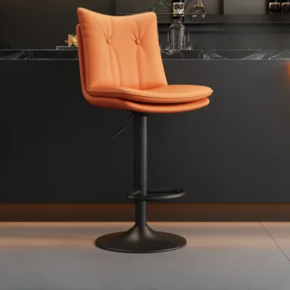 Adjustable Leather Low Back Swivel Bar Stools with Footrest Image - 15