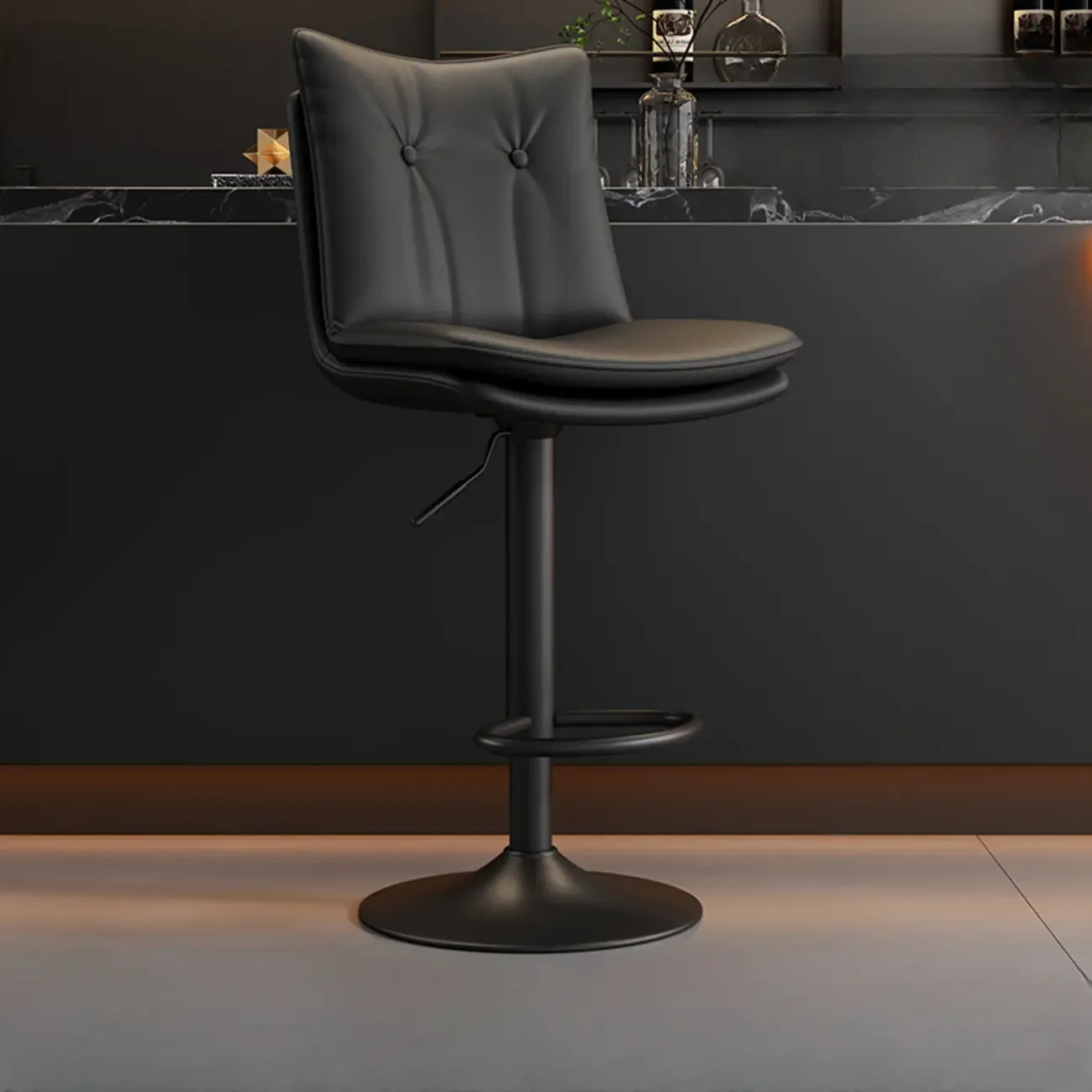 Adjustable Leather Low Back Swivel Bar Stools with Footrest Image - 16