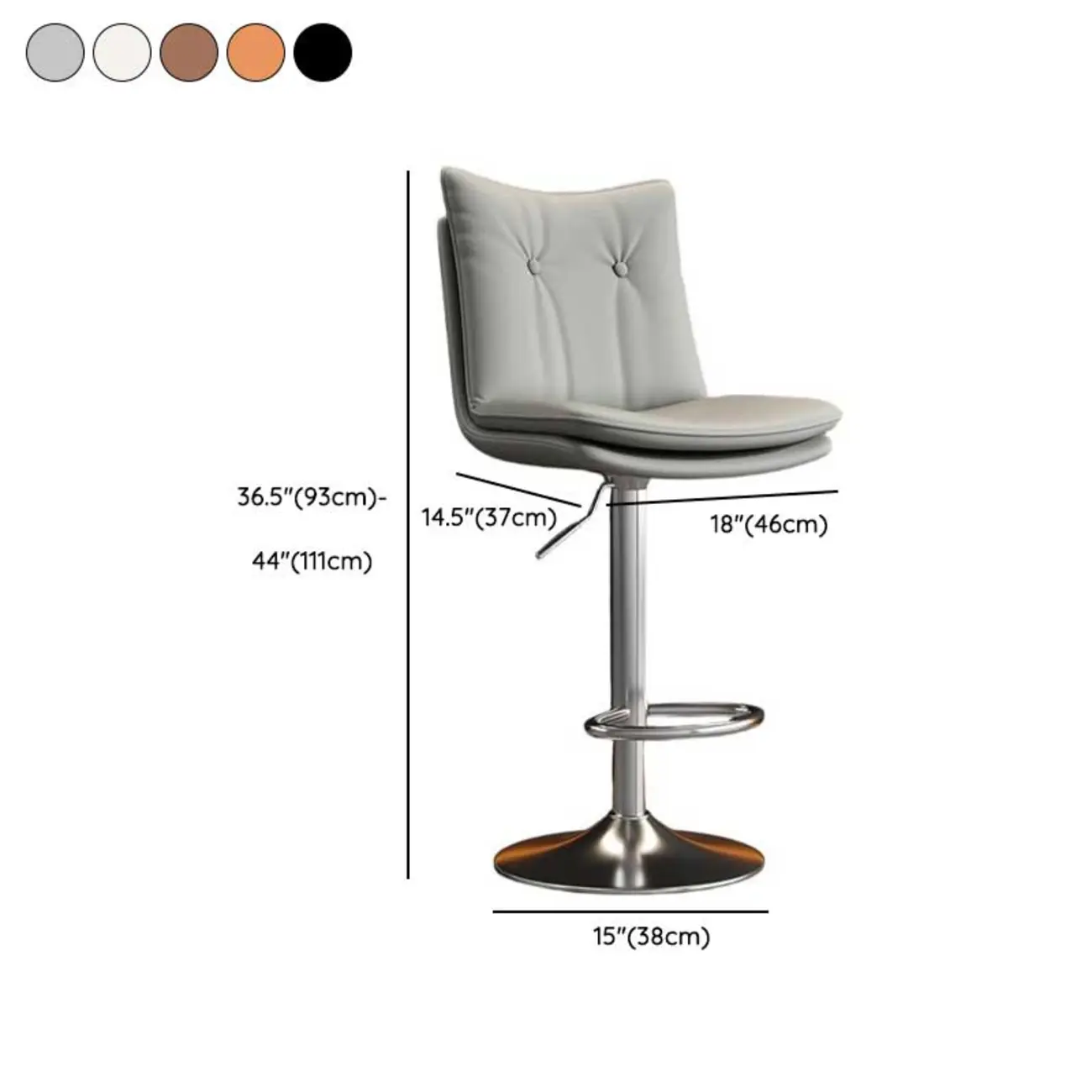 Adjustable Leather Low Back Swivel Bar Stools with Footrest #size | homeyfad