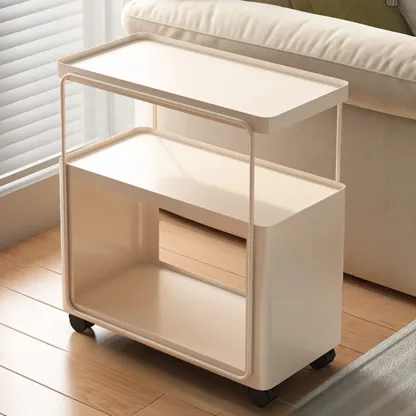 3-Tier Modern Acrylic Wheeled Storage Side Table Off-White Image - 3