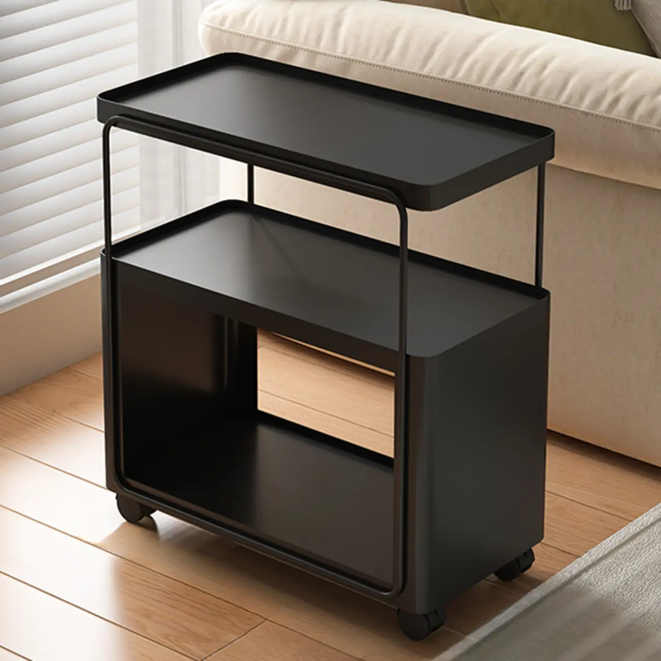 3-Tier Modern Acrylic Wheeled Storage Side Table Off-White Image - 4 | homeyfad