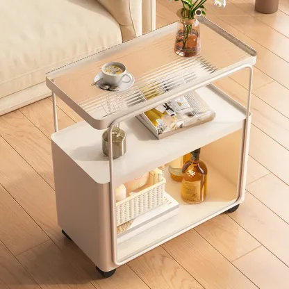 3-Tier Modern Acrylic Wheeled Storage Side Table Off-White Image - 2