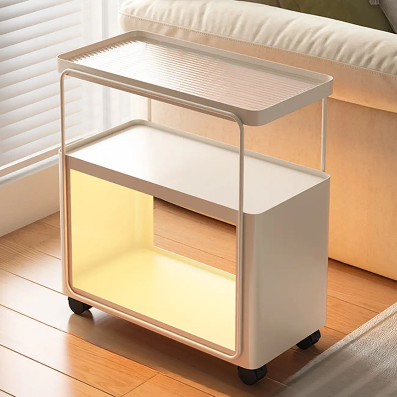 3-Tier Modern Acrylic Wheeled Storage Side Table Off-White Image - 5 | homeyfad