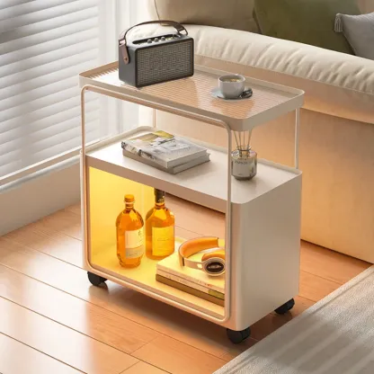 3-Tier Modern Acrylic Wheeled Storage Side Table Off-White Image - 1