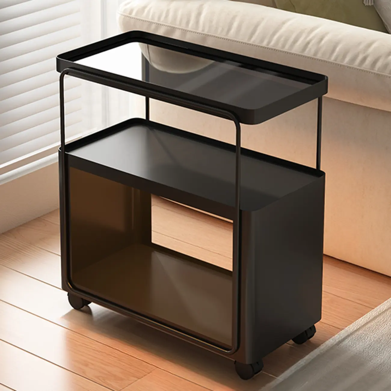 3-Tier Modern Acrylic Wheeled Storage Side Table Off-White Image - 6 | homeyfad