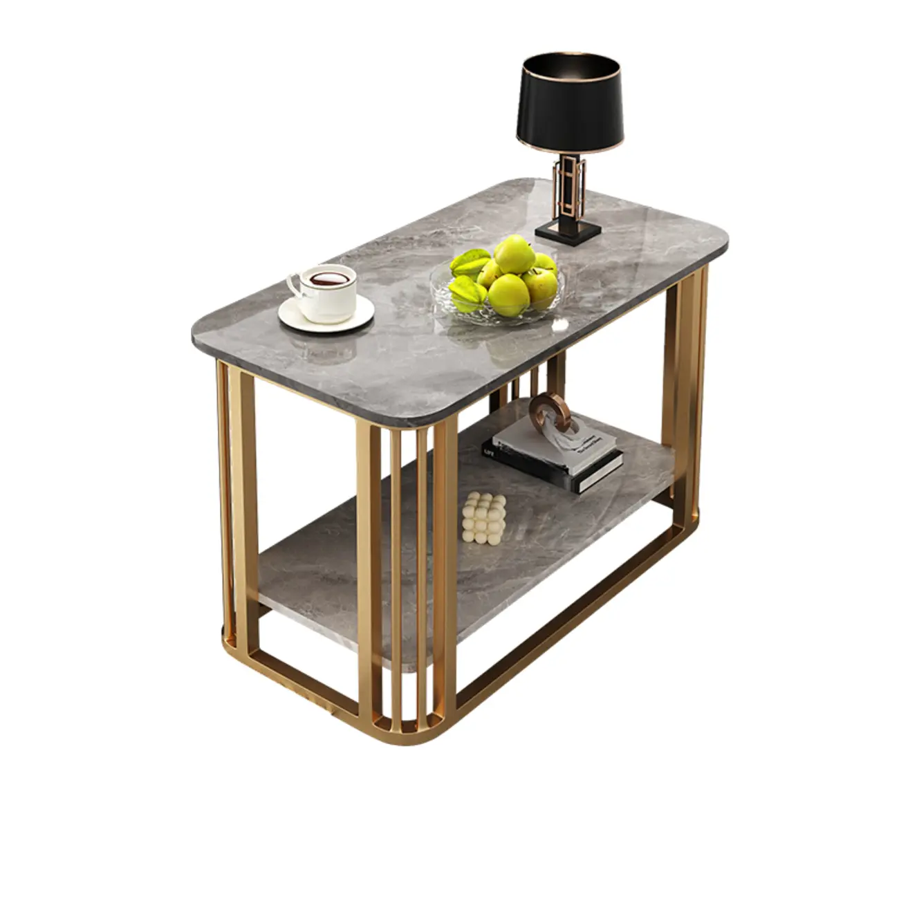 Luxury Rectangular Gold 2-Tier Coffee Table with Stone Top Image - 8 | homeyfad