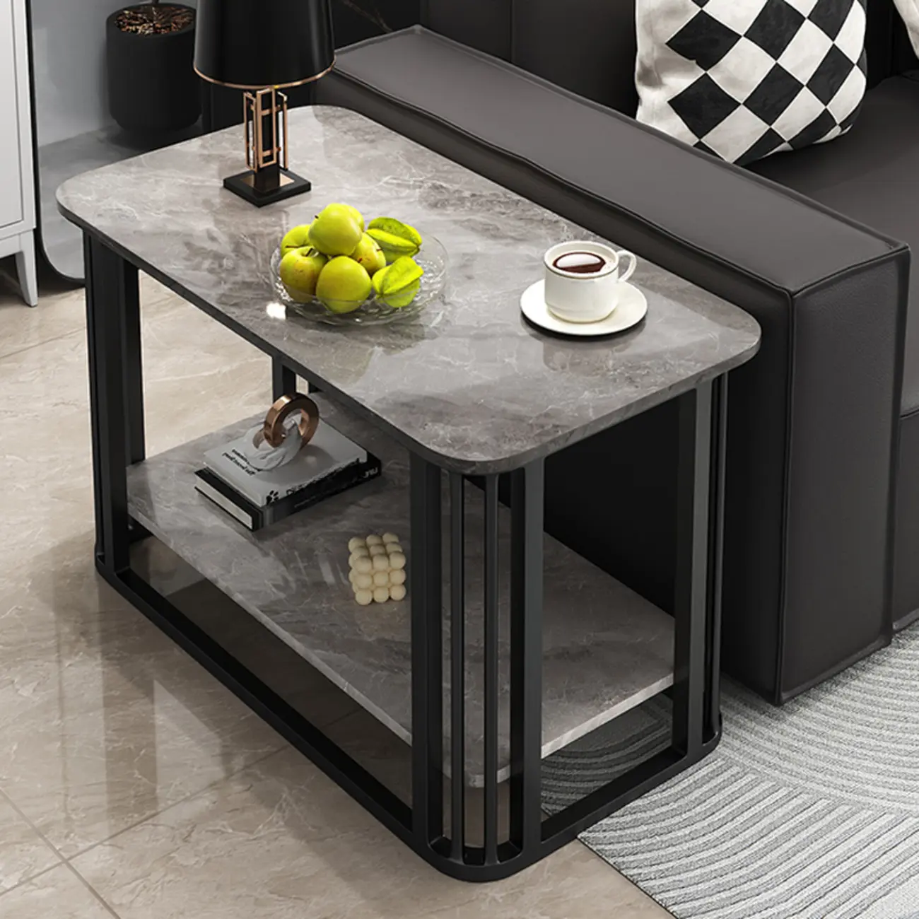 Luxury Rectangular Gold 2-Tier Coffee Table with Stone Top Image - 2 | homeyfad