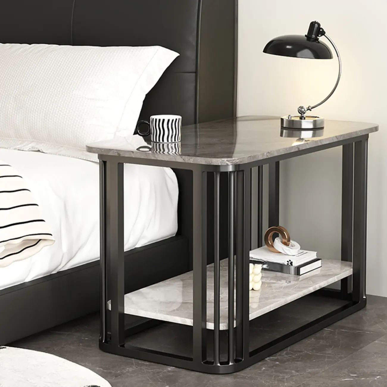 Luxury Rectangular Gold 2-Tier Coffee Table with Stone Top Image - 3 | homeyfad