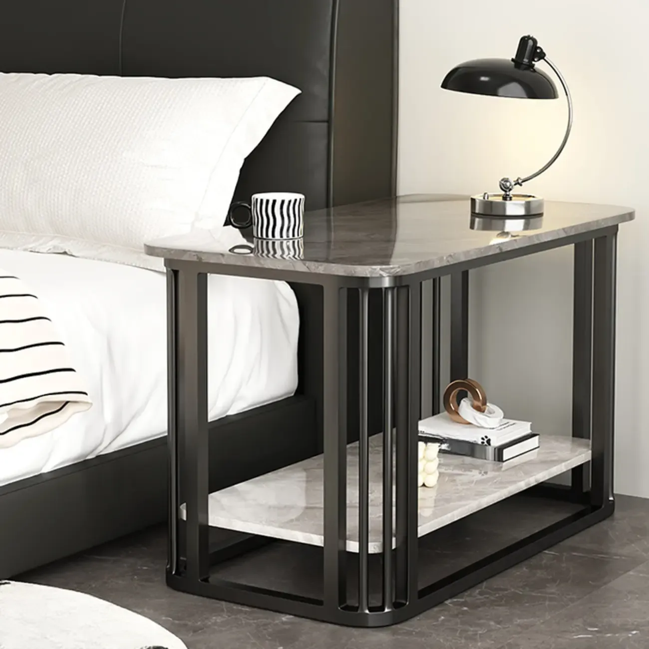 Luxury Rectangular Gold 2-Tier Coffee Table with Stone Top Image - 3