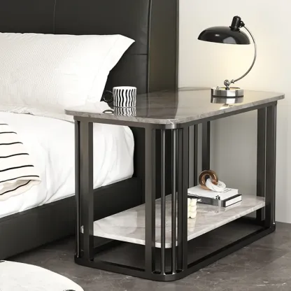 Luxury Rectangular Gold 2-Tier Coffee Table with Stone Top Image - 3