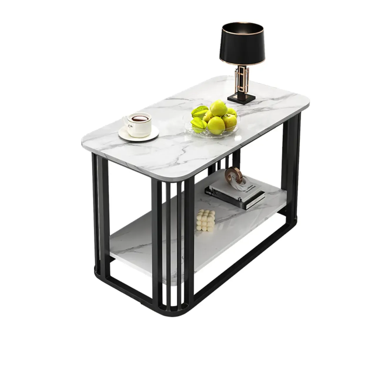 Luxury Rectangular Gold 2-Tier Coffee Table with Stone Top Image - 10