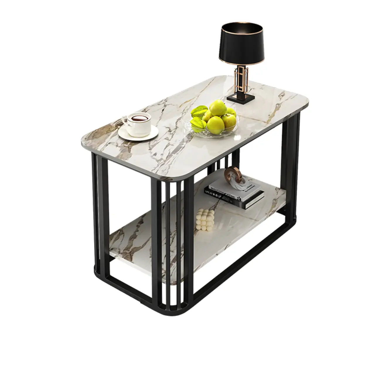 Luxury Rectangular Gold 2-Tier Coffee Table with Stone Top Image - 12 | homeyfad