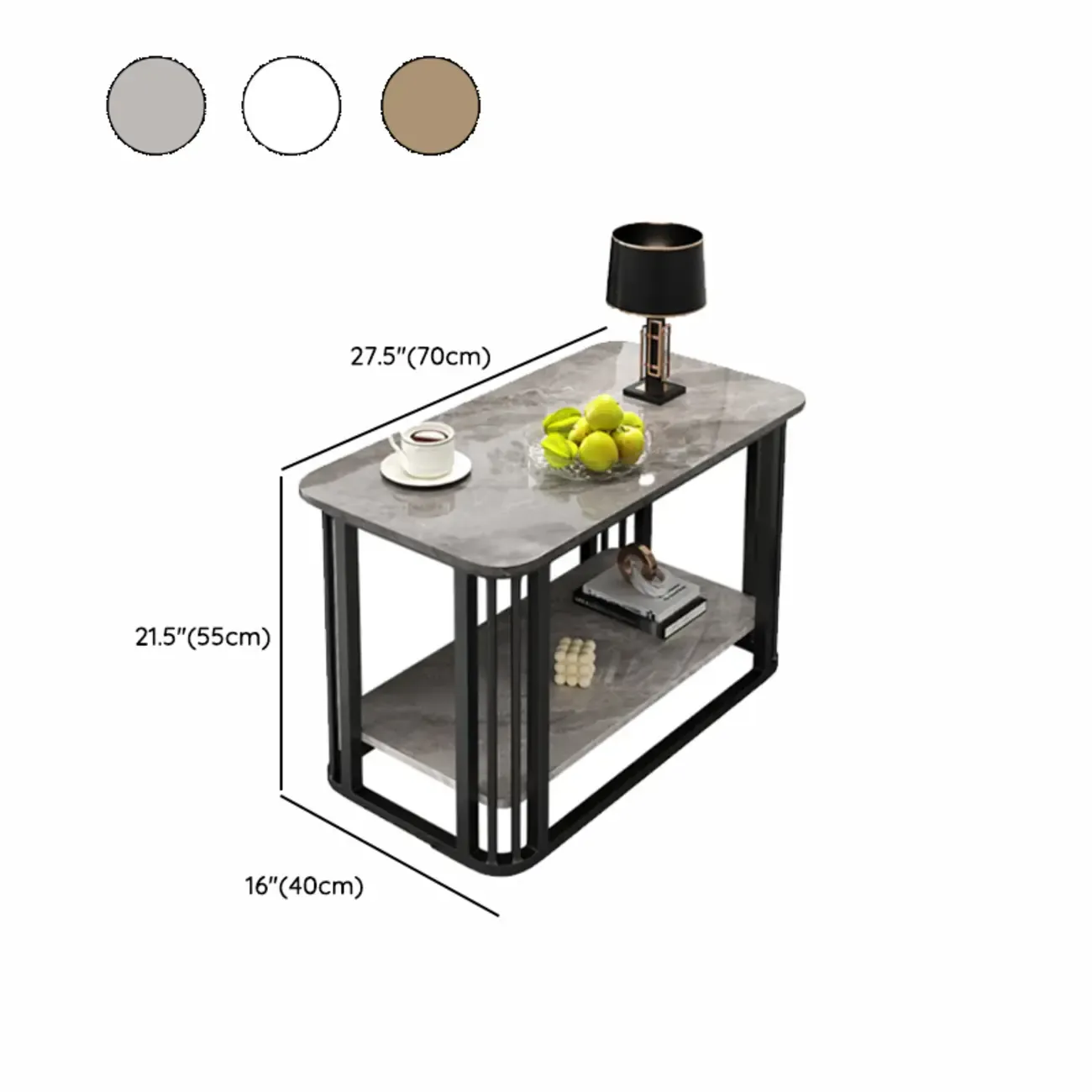 Luxury Rectangular Gold 2-Tier Coffee Table with Stone Top Image - 16