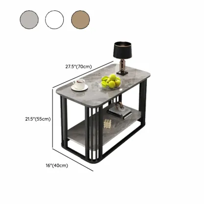 Luxury Rectangular Gold 2-Tier Coffee Table with Stone Top Image - 16