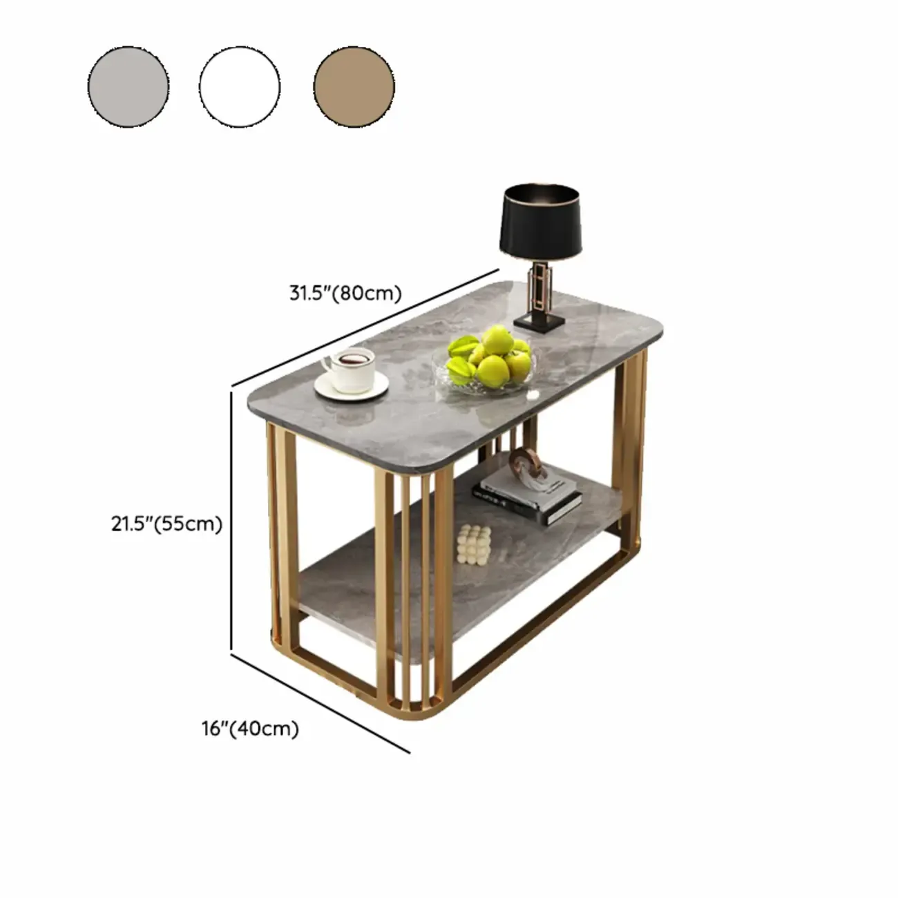 Luxury Rectangular Gold 2-Tier Coffee Table with Stone Top Image - 17