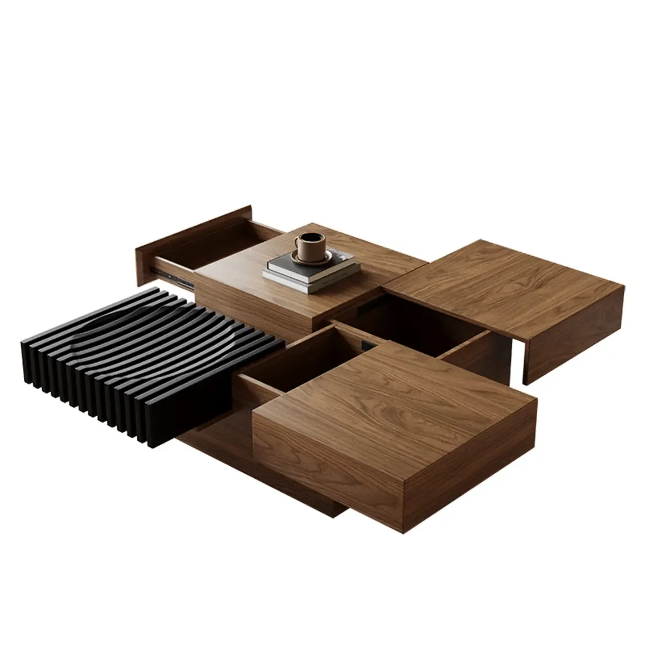Brown Wooden Low Square Coffee Table with Sliding Top Image - 8