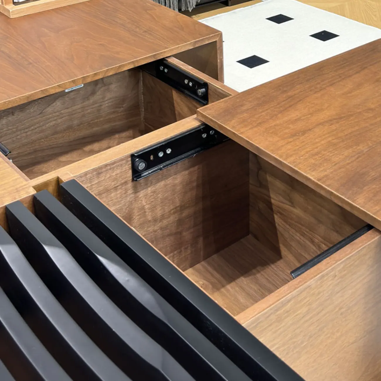 Brown Wooden Low Square Coffee Table with Sliding Top Image - 7 | homeyfad