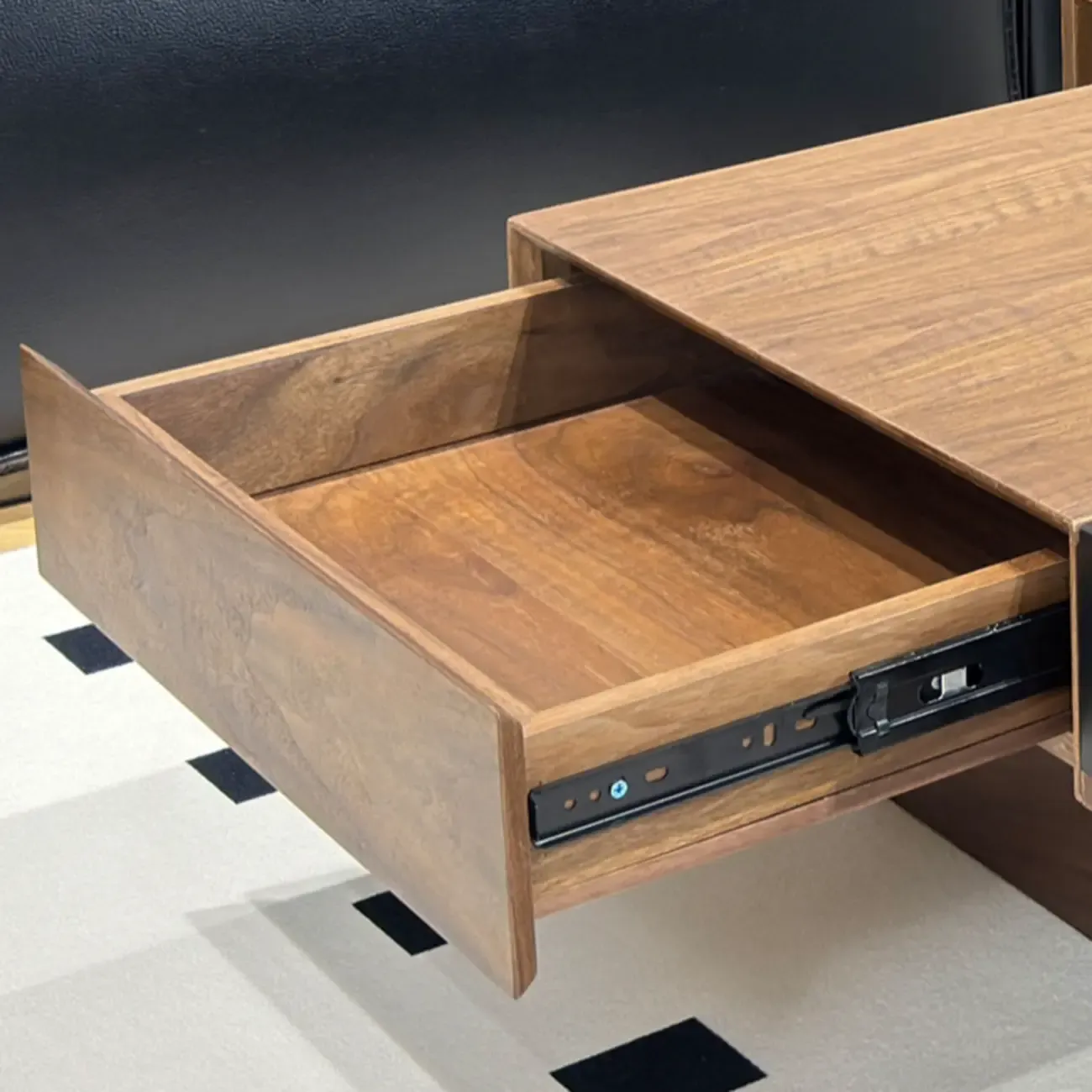 Brown Wooden Low Square Coffee Table with Sliding Top Image - 4