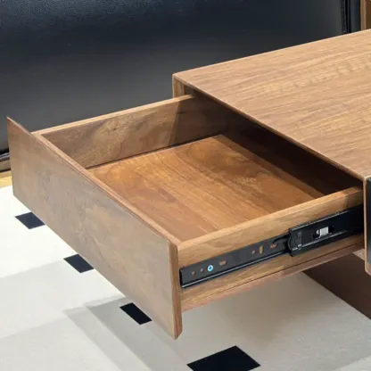 Brown Wooden Low Square Coffee Table with Sliding Top Image - 4