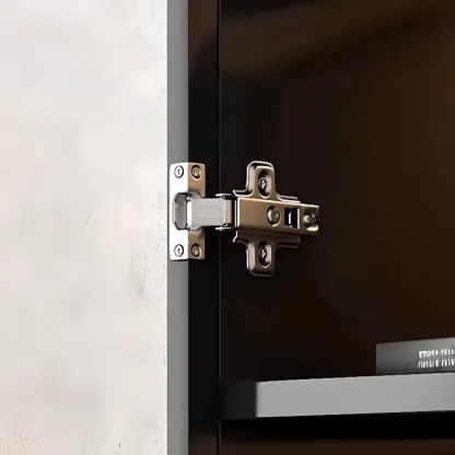 Large 3 Shelves Glass Wood Black Sideboard with LED Light Image - 5