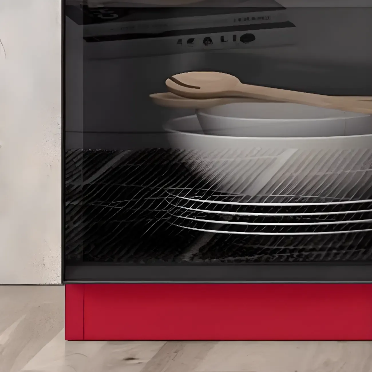 Large 3 Shelves Glass Wood Black Sideboard with LED Light Image - 12