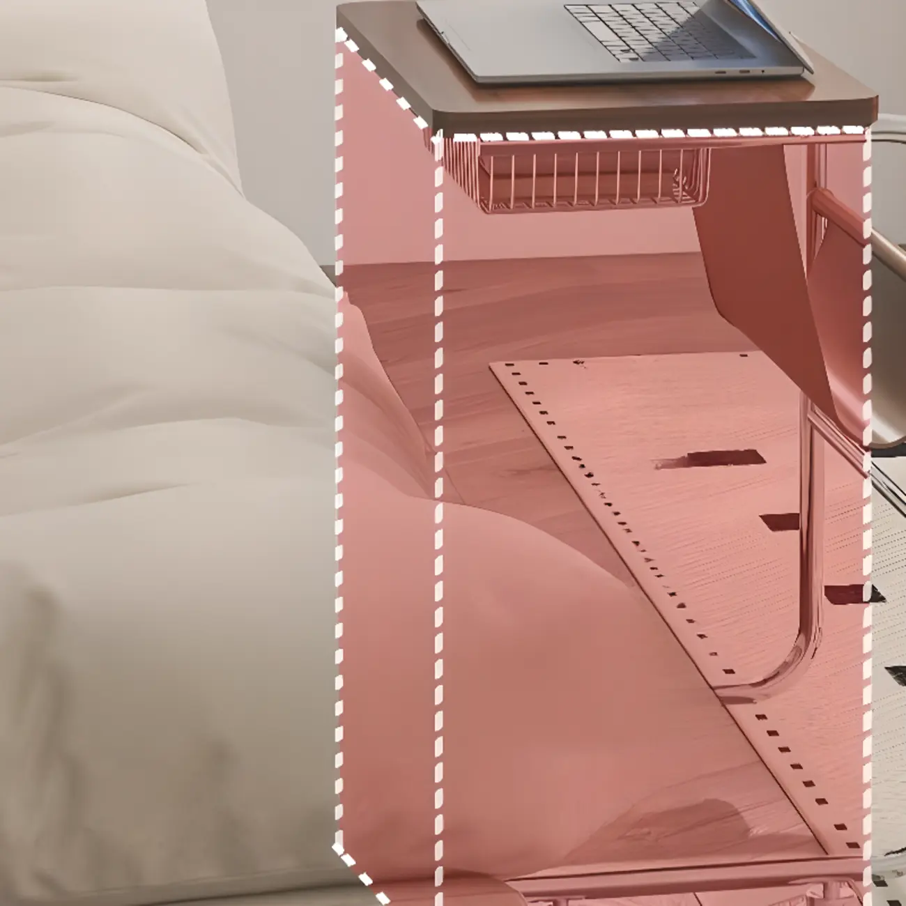 Brown Wood Top C-Shaped Sofa Side Table with Wheels Image - 7 | homeyfad