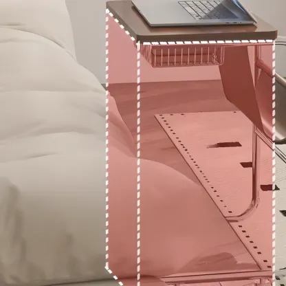 Brown Wood Top C-Shaped Sofa Side Table with Wheels Image - 7