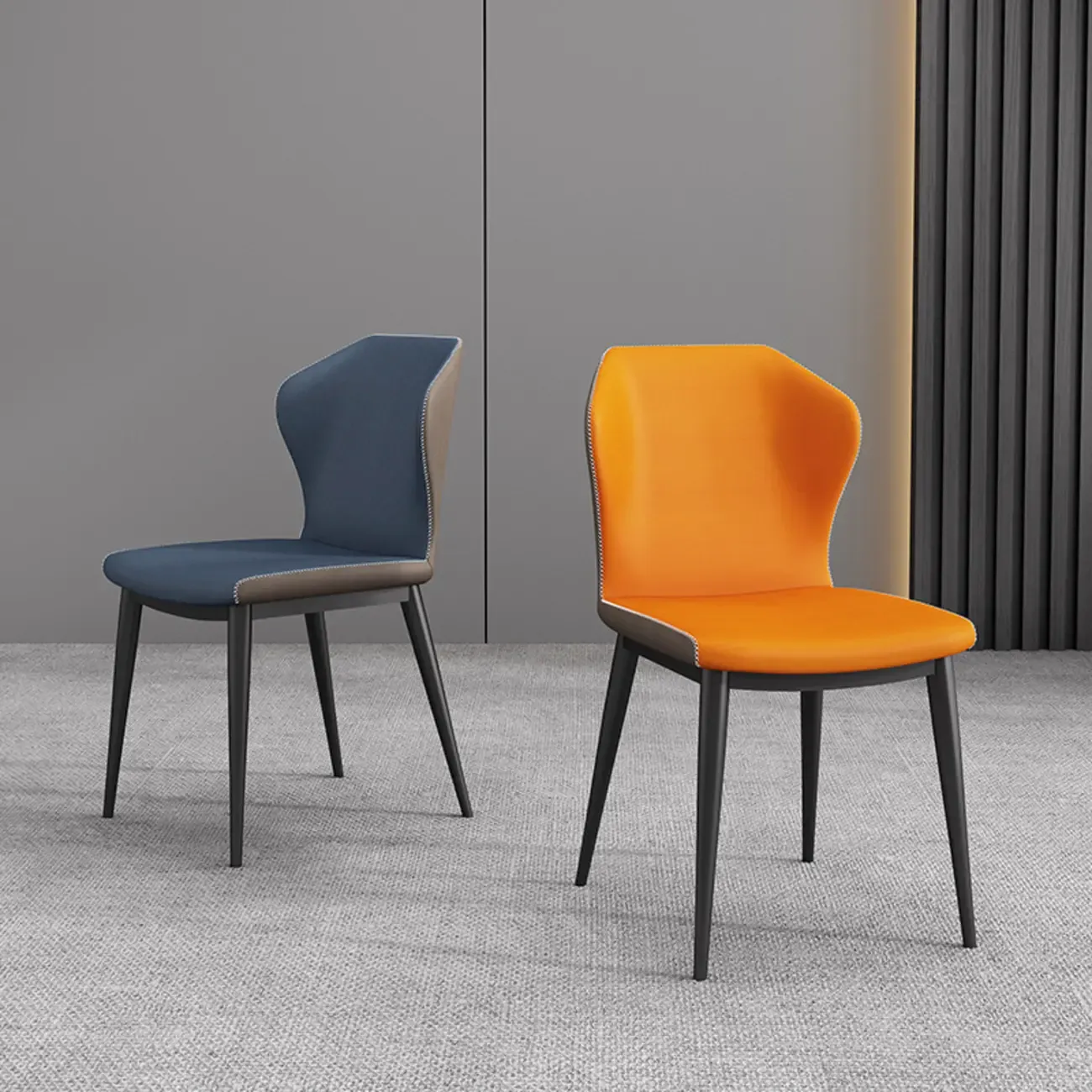 Modern Faux Leather Dining Chair with Wing Back Steel Legs Image - 1