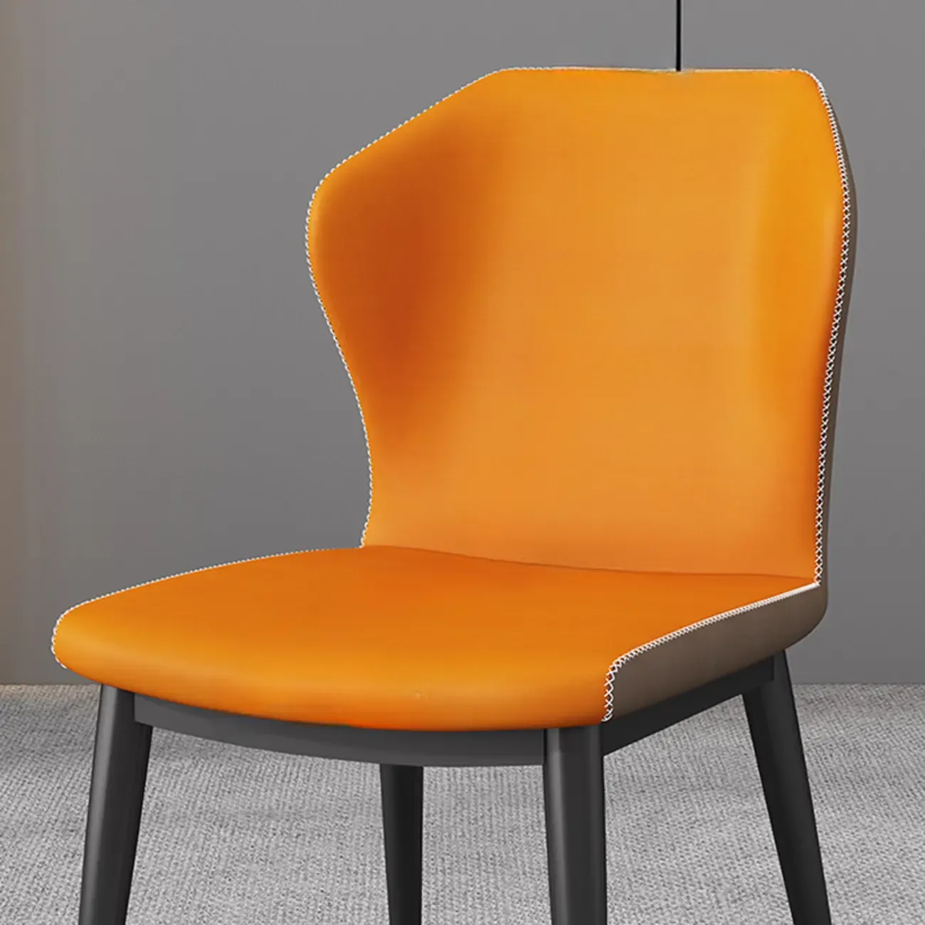 Modern Faux Leather Dining Chair with Wing Back Steel Legs Image - 5