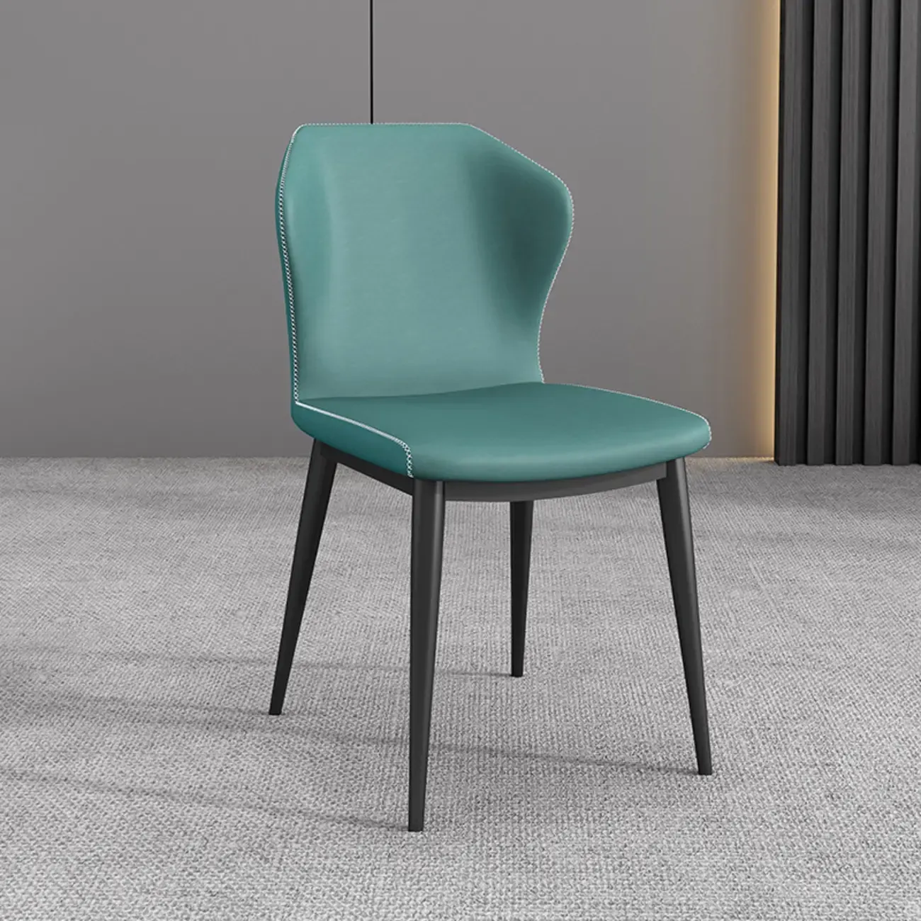 Modern Faux Leather Dining Chair with Wing Back Steel Legs Image - 15