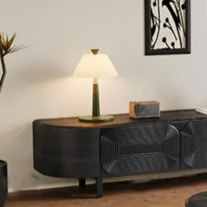 Mid Century Modern Black Wood TV Stand with Drawers Image - 5