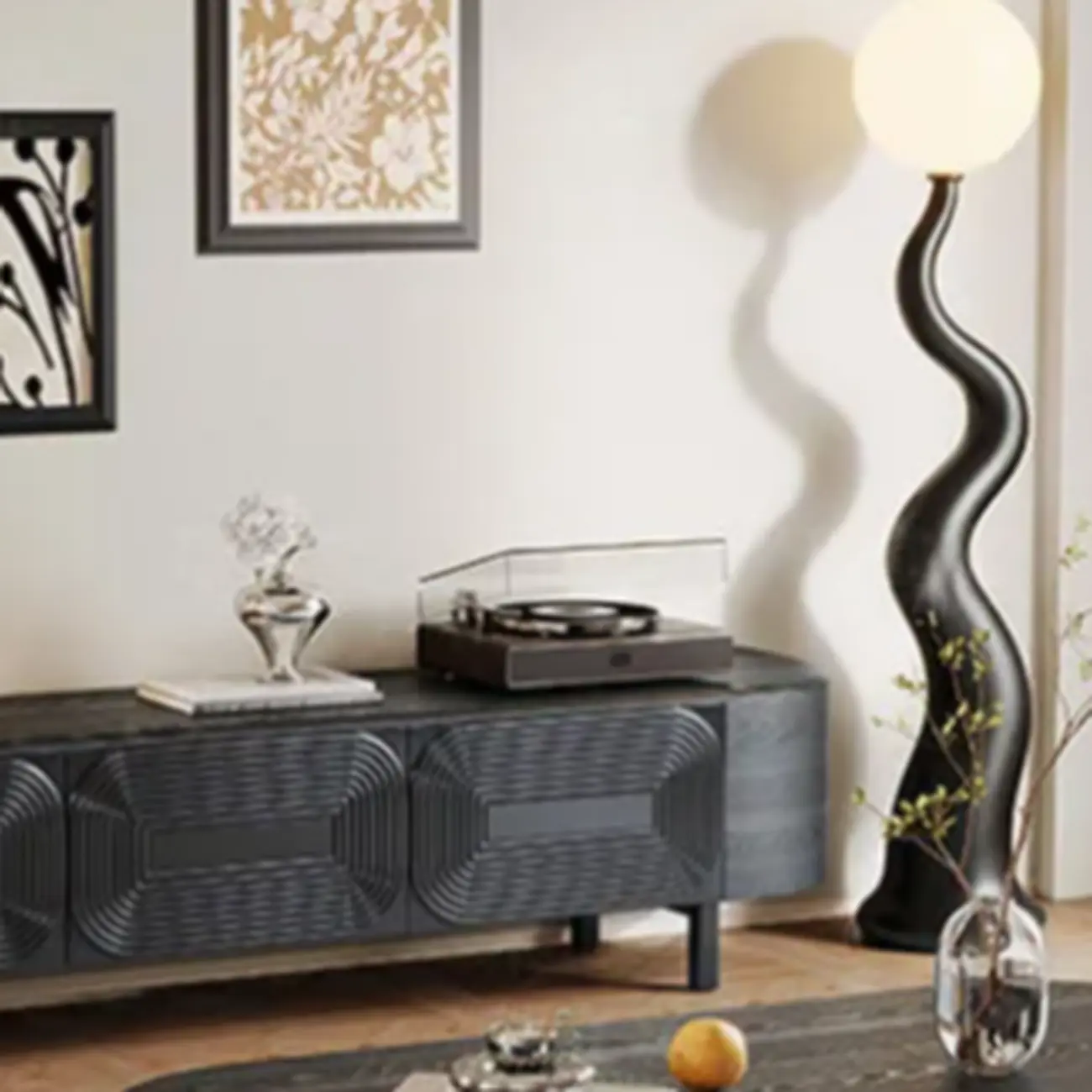 Mid Century Modern Black Wood TV Stand with Drawers Image - 6 | homeyfad