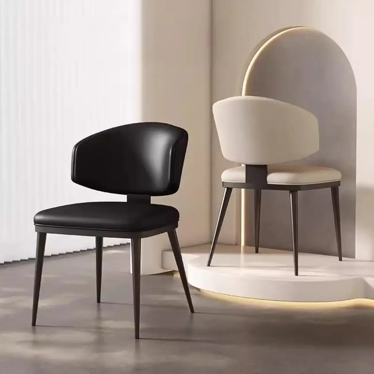 Modern Upholstered Dining Chair Low Back Steel Legs Image - 1