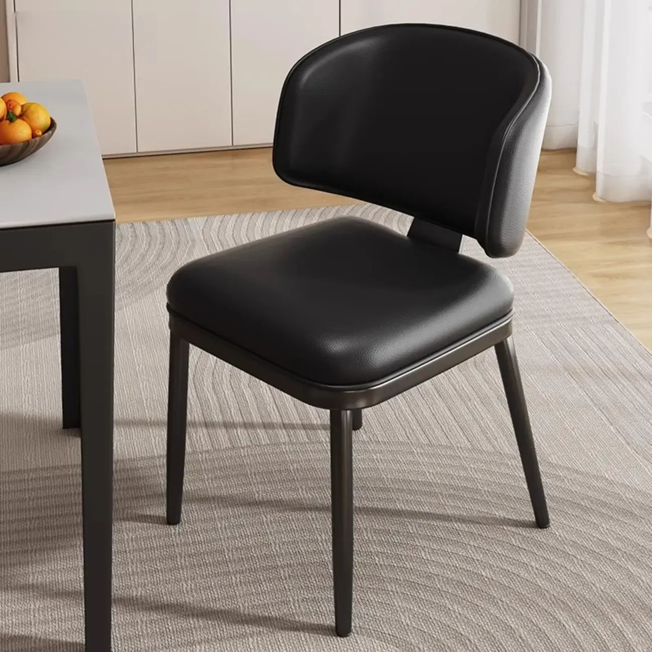 Modern Upholstered Dining Chair Low Back Steel Legs Image - 7