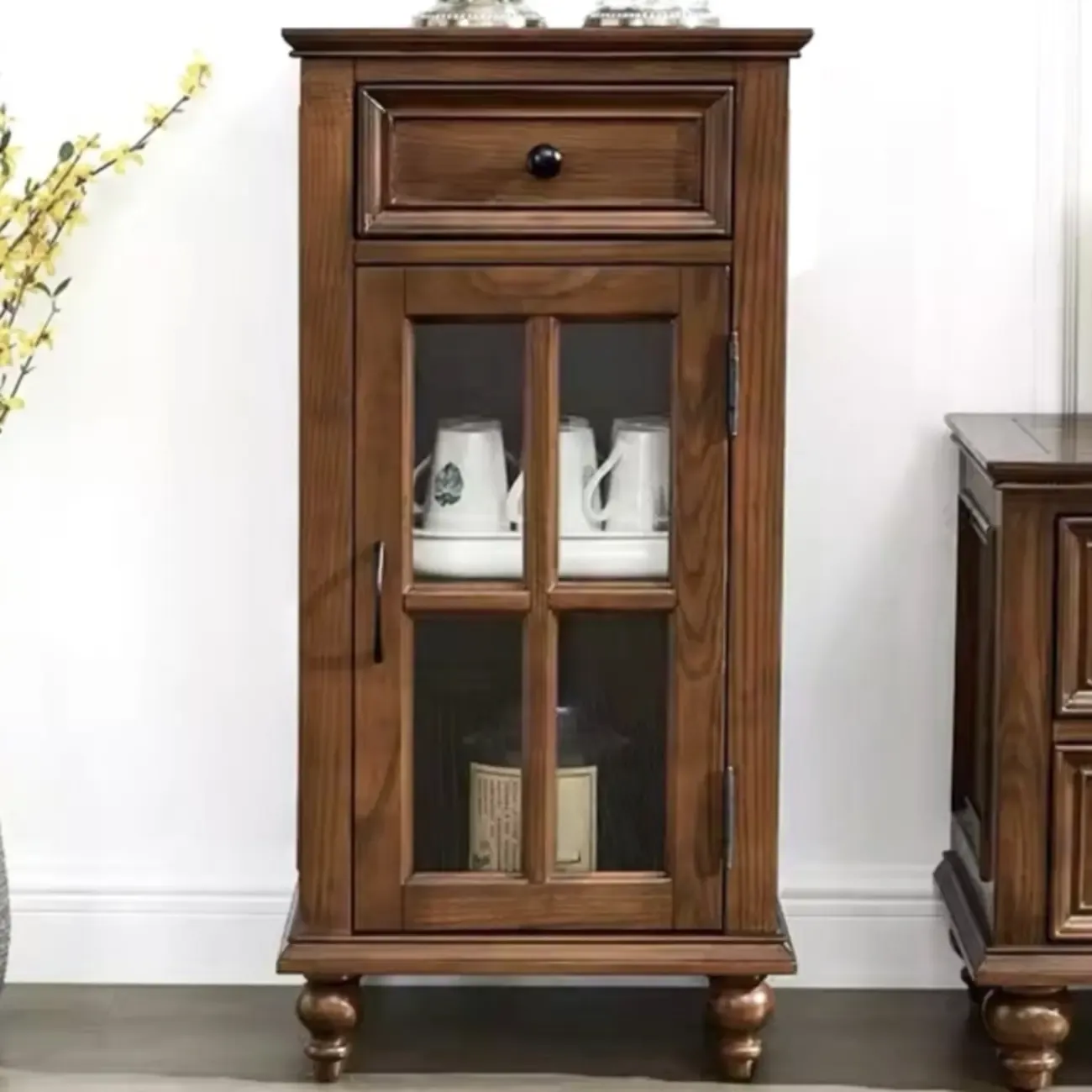 Traditional Wooden Storage Short China Cabinet in Brown Image - 1