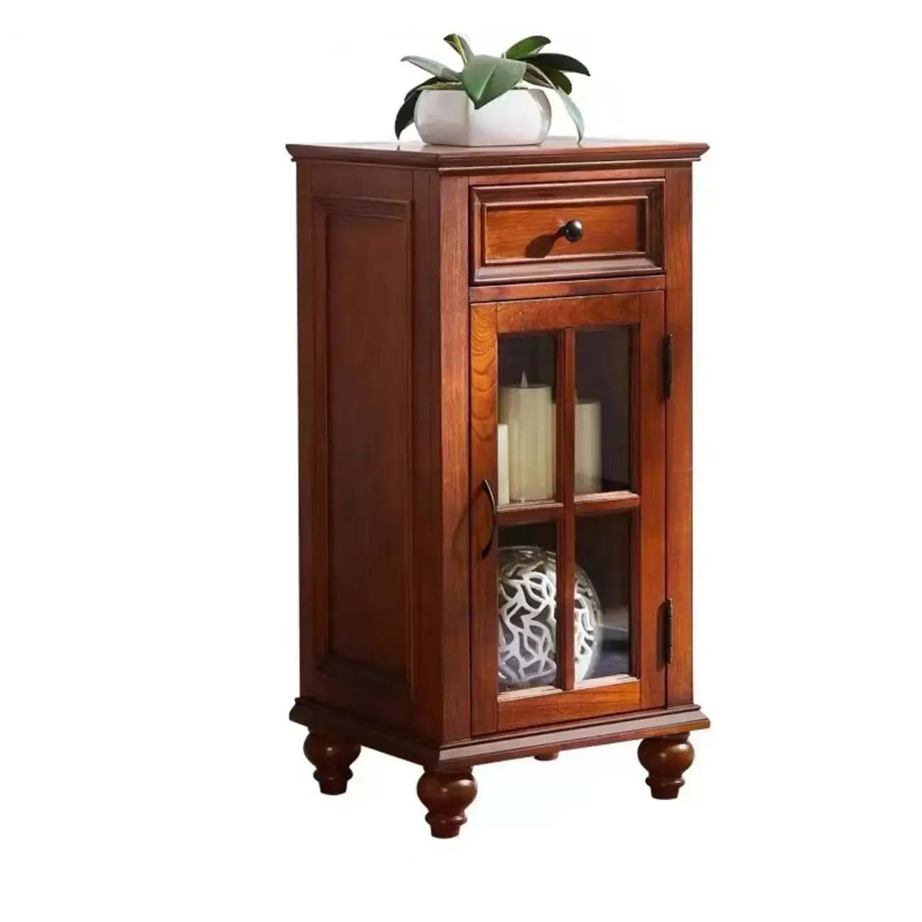 Traditional Wooden Storage Short China Cabinet in Brown Image - 3