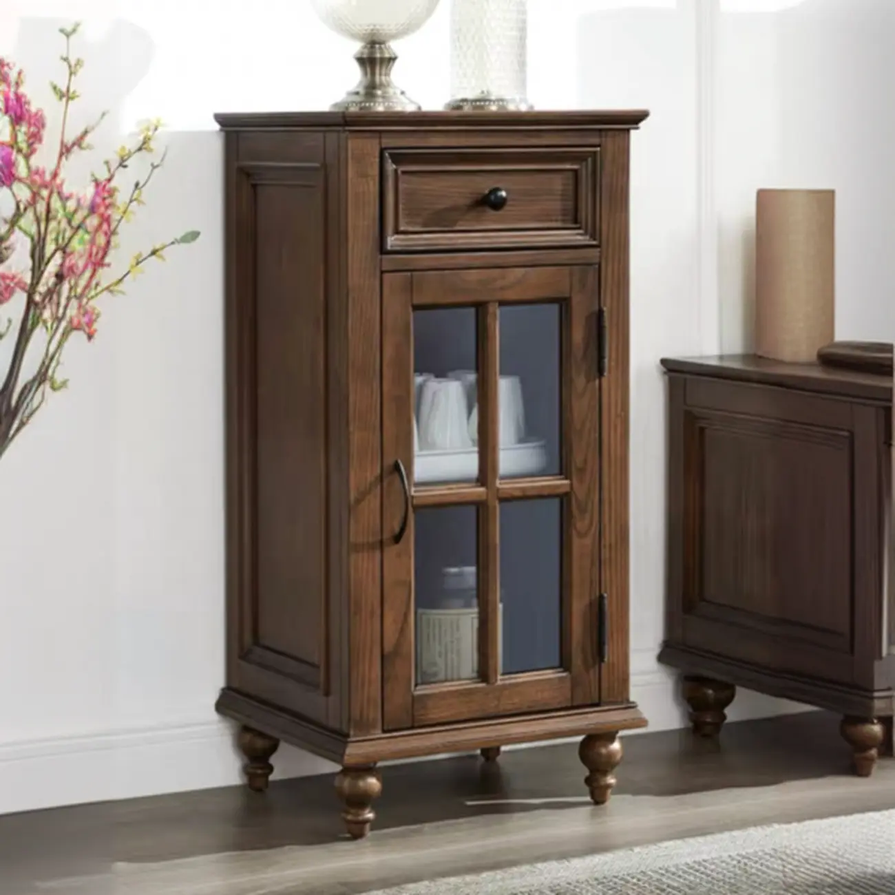 Traditional Wooden Storage Short China Cabinet in Brown Image - 4 | homeyfad