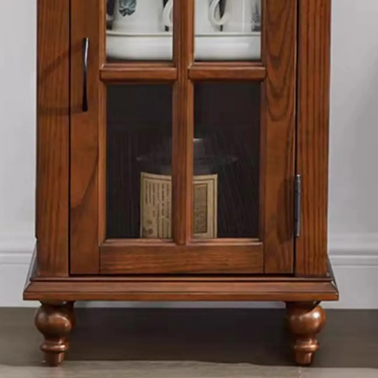 Traditional Wooden Storage Short China Cabinet in Brown Image - 7